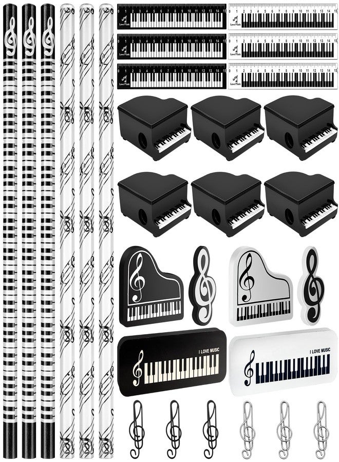 Gaiaring 30 Pcs Music Pencil Stationery Set Back to School Gift Piano Prizes Music Note Pencil Paper Clips Rulers Piano Pencil Sharpeners Erasers Music Themed Gifts for Classroom First Day of School - Image 1