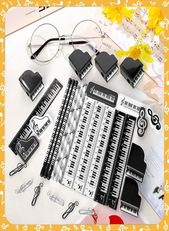 Gaiaring 30 Pcs Music Pencil Stationery Set Back to School Gift Piano Prizes Music Note Pencil Paper Clips Rulers Piano Pencil Sharpeners Erasers Music Themed Gifts for Classroom First Day of School - Image 4