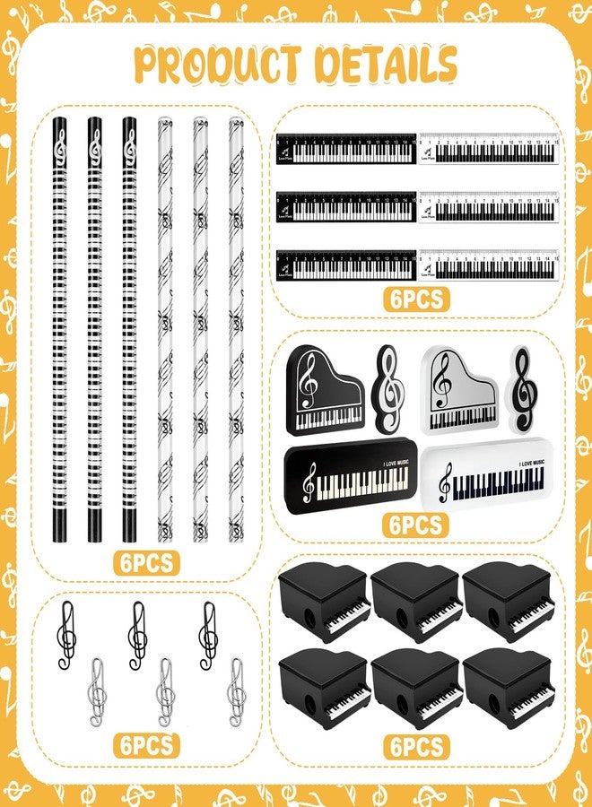Gaiaring 30 Pcs Music Pencil Stationery Set Back to School Gift Piano Prizes Music Note Pencil Paper Clips Rulers Piano Pencil Sharpeners Erasers Music Themed Gifts for Classroom First Day of School - Image 3