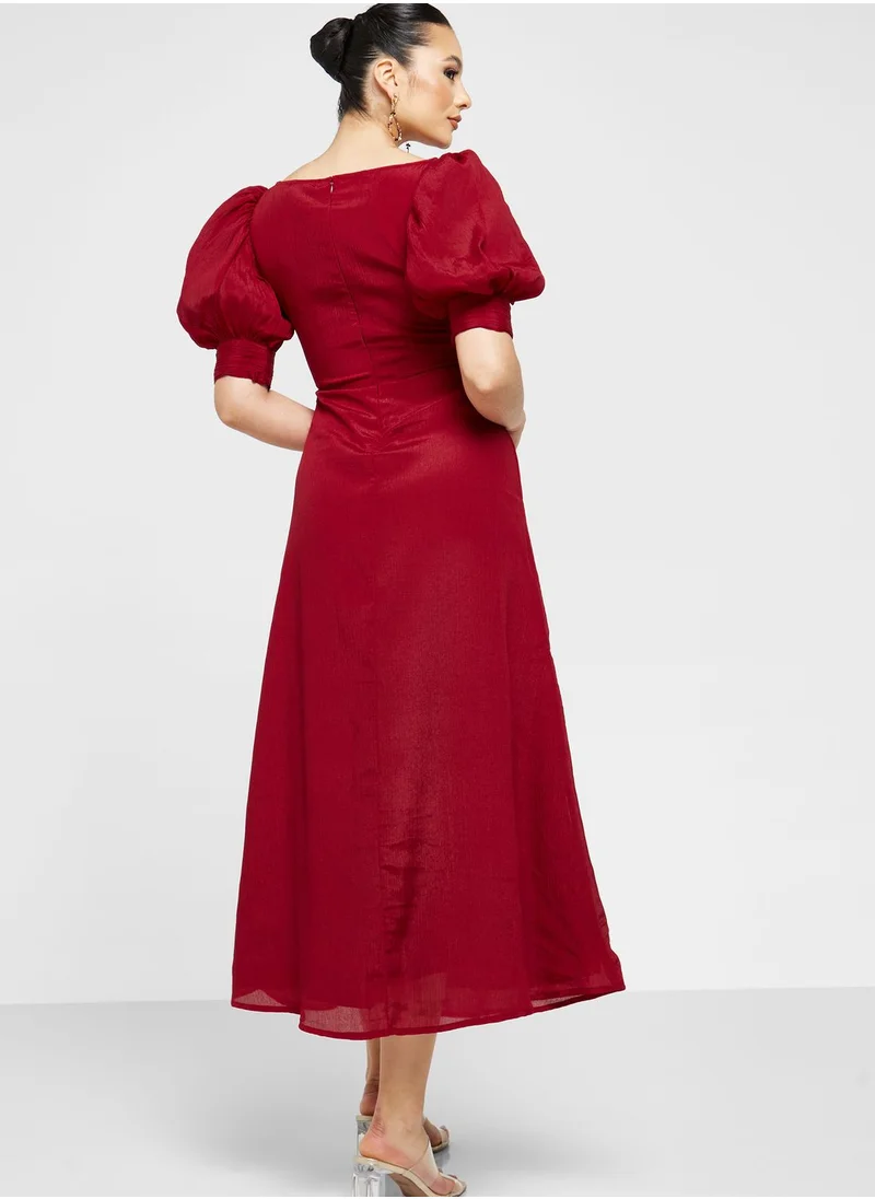 Khizana Puff Sleeve A-Line Dress
