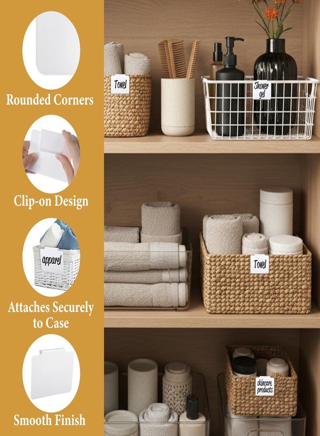 APLZGMG 16Pcs White Clip-On Basket Labels, 3.5x2.5 Inch Removable PVC Labels with Holders for Storage Bins, Pantry & Closet Organization, Removable Label Holders - Image 4