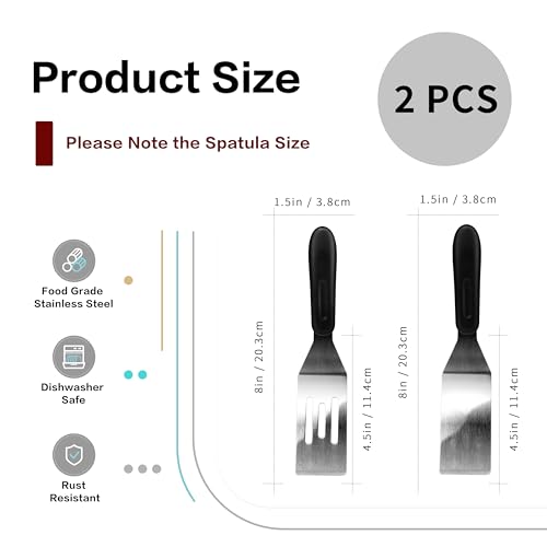 RCMo Small Spatula Professional Mini Serving Spatula, 2 Pieces Stainless Steel Metal Spatulas Set, Cutter and Serve Turner for Kitchen, Flipping or Cooking for Brownie, Cookie, Lasagna, Pancakes or Cake - Image 2