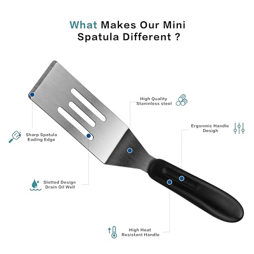 RCMo Small Spatula Professional Mini Serving Spatula, 2 Pieces Stainless Steel Metal Spatulas Set, Cutter and Serve Turner for Kitchen, Flipping or Cooking for Brownie, Cookie, Lasagna, Pancakes or Cake - Image 3