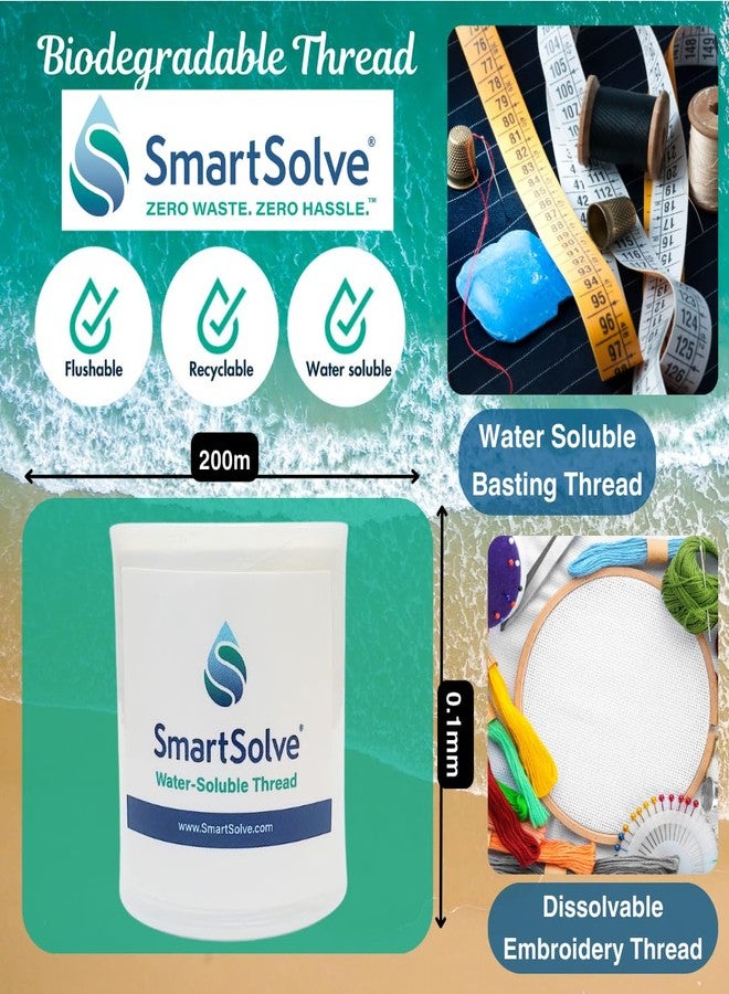 SmartSolve Water-Soluble Thread | Dissolves Quickly in Warm Water | Biodegradable | Eco-Friendly | Quilting, Sewing, Crafts, Balloon String, Hanging Tags | 0.1mm x 200m Spool | White - Image 3