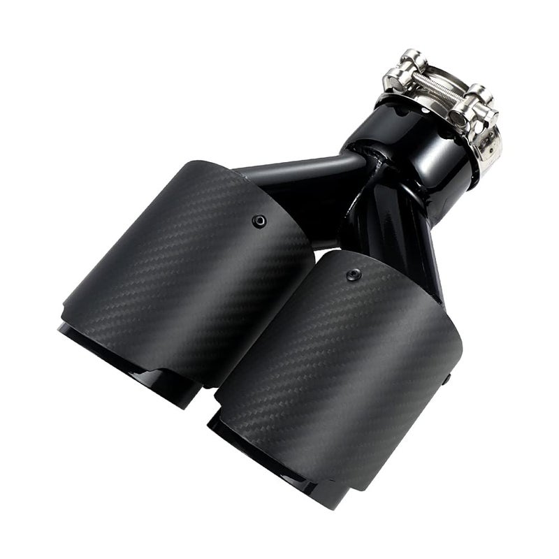 AKARCK Carbon Fiber Exhaust Tip 3 Inlet to Dual 35 Outlet High Temperature Resistance 98 Long Stainless Steel Tailpipe tip Black Shell