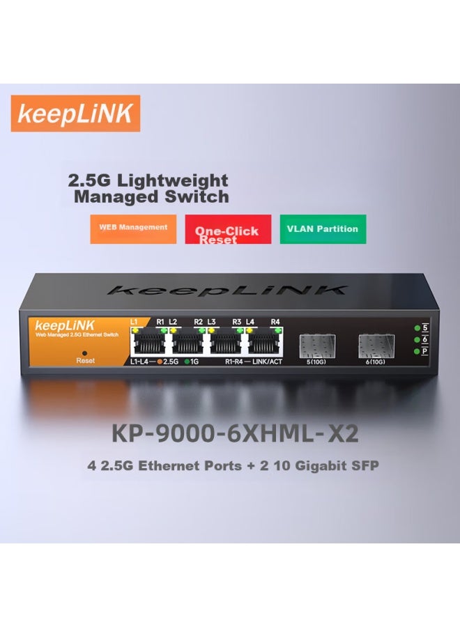 Keeplink Kp-9000 Intelligent Managed 4-port 2.5g + 2 10g Switch, Supports Port Aggregation, Vlan Segmentation, Paired With Nas Optical Modem - Image 5