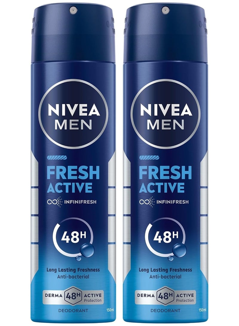 Nivea MEN Fresh Active, Antiperspirant Fresh Scent, Spray 2 x 150ml - Image 1