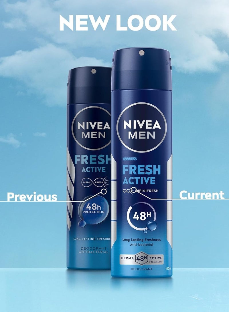 Nivea MEN Fresh Active, Antiperspirant Fresh Scent, Spray 2 x 150ml - Image 4