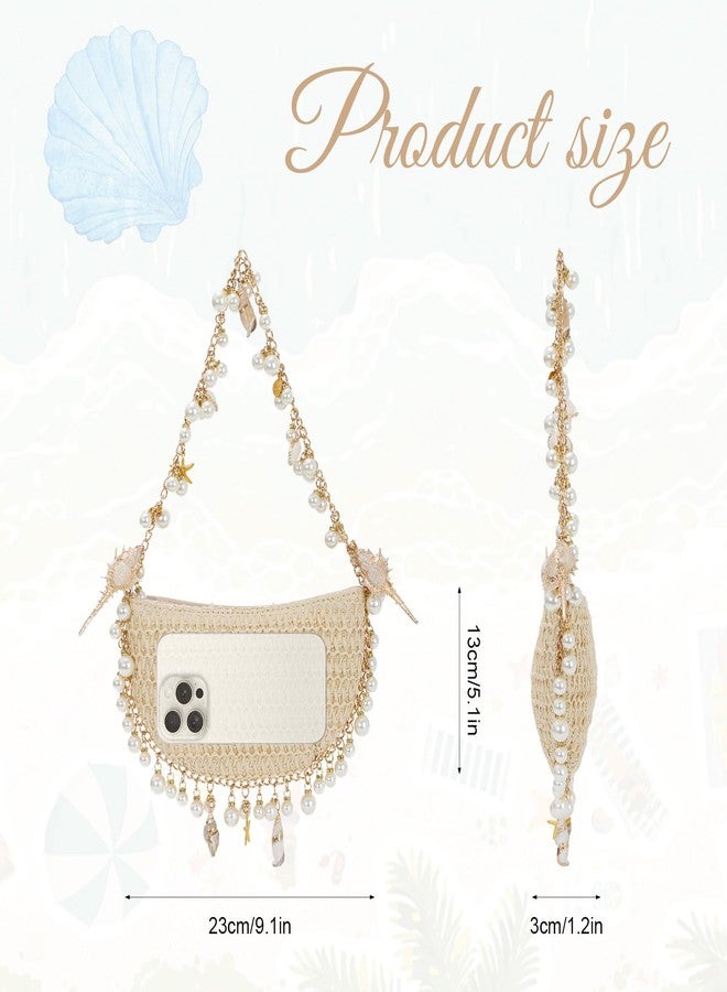 Fecialy Pearl Straw Clutch Purse for Women Woven Summer Beach Shoulder Bag Beaded Evening Bag - Image 4