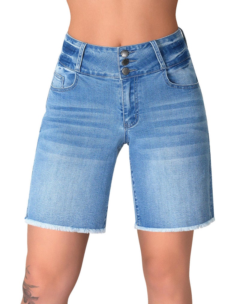 roswear Women's Stretchy Wide Leg High Waisted Frayed Hem Long Jean Shorts Light Blue Large - Image 2