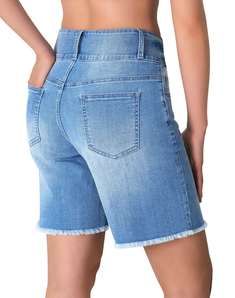 roswear Women's Stretchy Wide Leg High Waisted Frayed Hem Long Jean Shorts Light Blue Large - Image 1
