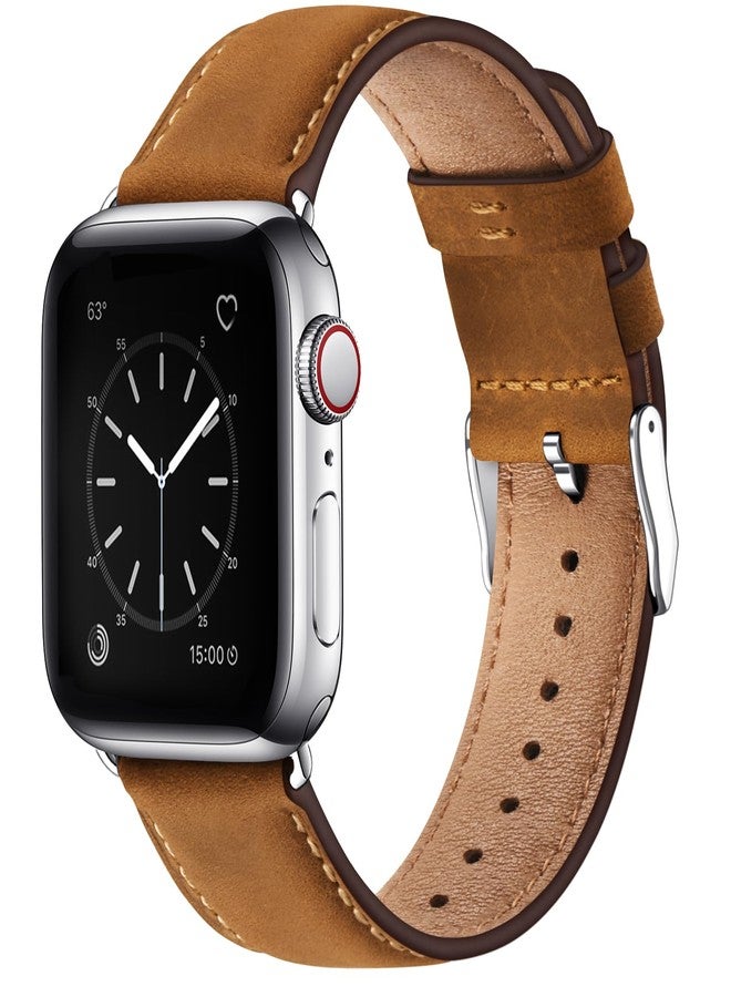 SUNFWR Leather Bands Compatible with Apple Watch Band 42mm(Series 3 2 1) 44mm 45mm 46mm 49mm for Men Women, Top Grain Genuine Leather Replacement Strap for iWatch Ultra 3 2 1, SE3 2 1, Series 11 10 9 - Image 1