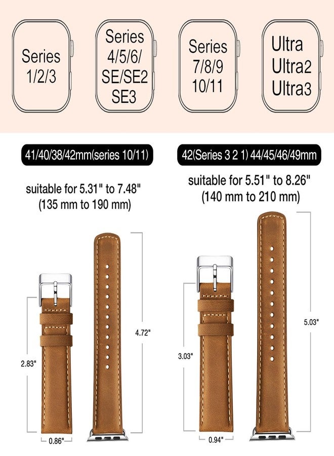 SUNFWR Leather Bands Compatible with Apple Watch Band 42mm(Series 3 2 1) 44mm 45mm 46mm 49mm for Men Women, Top Grain Genuine Leather Replacement Strap for iWatch Ultra 3 2 1, SE3 2 1, Series 11 10 9 - Image 5
