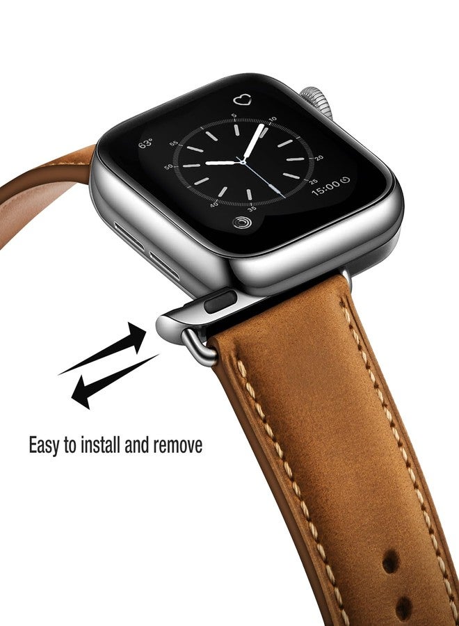 SUNFWR Leather Bands Compatible with Apple Watch Band 42mm(Series 3 2 1) 44mm 45mm 46mm 49mm for Men Women, Top Grain Genuine Leather Replacement Strap for iWatch Ultra 3 2 1, SE3 2 1, Series 11 10 9 - Image 4