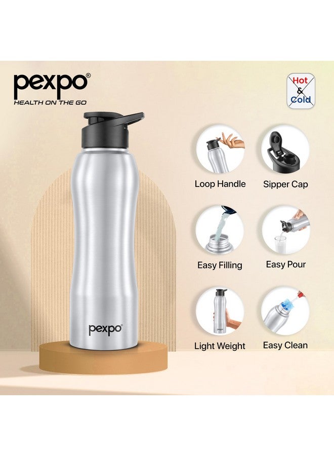PEXPO Bistro ISI Certified Stainless Steel Fridge Cooling/Sports Sipper Water Bottle 1 Litre, Silver|Single Walled|Easy Grip | Home, Office, Gym, School, Yoga, Trekking, Men, Women & Kids - Image 3
