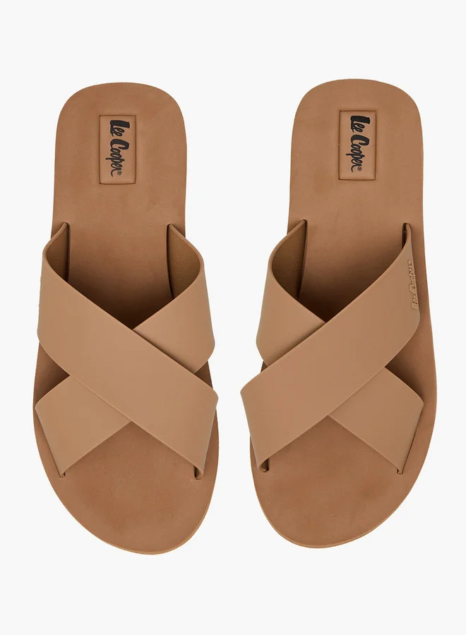 لي كوبر Men's Logo Detail Cross Strap Flip Flops