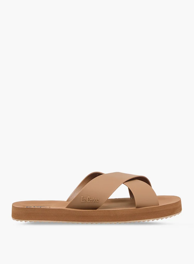 لي كوبر Men's Logo Detail Cross Strap Flip Flops
