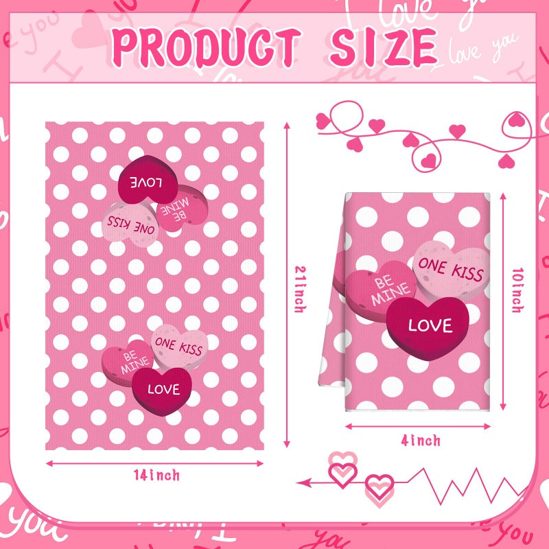 SmoothNovelty 6 Pcs Valentine's Day Kitchen Towels Rose Red Love Heart Dish Towel Decorative Hugs Kisses Hand Tea Towel Farmhouse Valentines Bathroom Decor for Holiday Anniversary Wedding Decoration - Image 3
