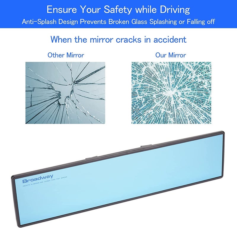 UDee Broadway Car Rear View Mirror HD Anti Glare Universal 300mm,12 Inch large Field of View Panoramic Rearview Mirror with Wide Angle Blue Tint for Car - Image 5