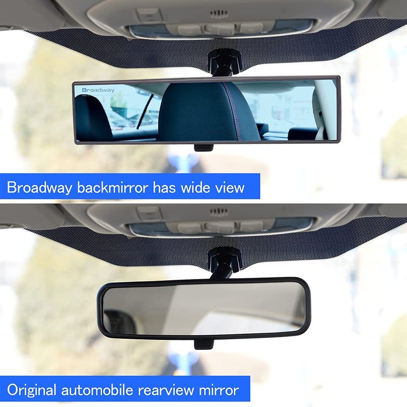 UDee Broadway Car Rear View Mirror HD Anti Glare Universal 300mm,12 Inch large Field of View Panoramic Rearview Mirror with Wide Angle Blue Tint for Car - Image 2