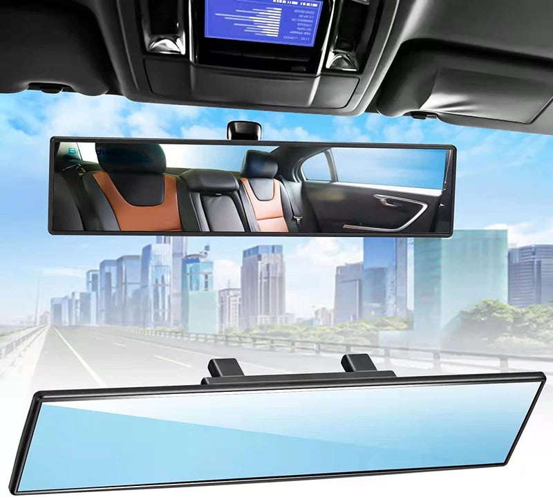 UDee Broadway Car Rear View Mirror HD Anti Glare Universal 300mm,12 Inch large Field of View Panoramic Rearview Mirror with Wide Angle Blue Tint for Car - Image 1