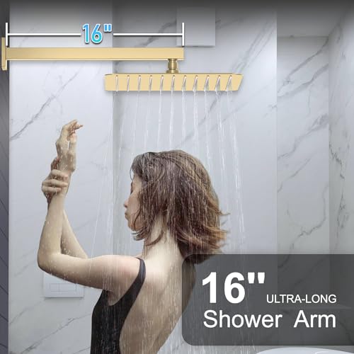 KOJOX Shower System Bathroom Luxury 10 Inch Rain Shower Head with Handheld Mixer Shower Combo Set Wall Mounted Shower Faucet Trim with Valve Brush Gold - Image 3