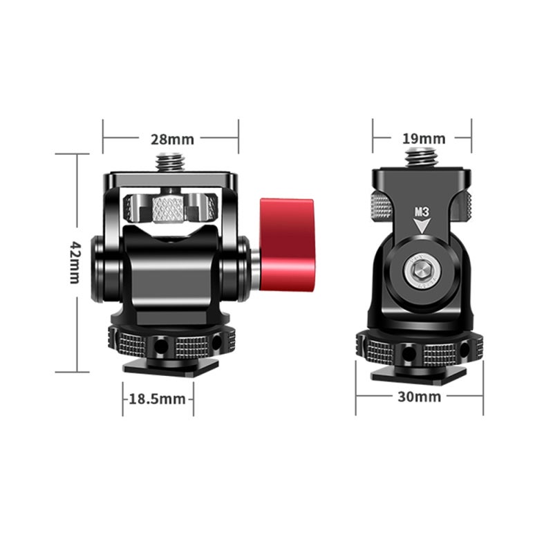 Cold Shoe Adapter: 1/4 Inch Screw Aluminum Alloy - Anti-Slip Rubber Pad Cold Shoe Mount - Adjustable Angle Cold Shoe Monitor Mount for DSLR Cameras, Tripods, Field Monitors, LED Lights - Image 2