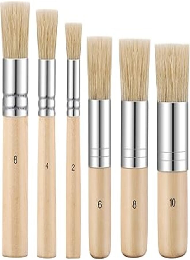Outus 6 Pieces Wooden Stencil Brushes Pure Natural Bristle Template Paint Brushes Painting Bristle Brushes for Acrylic Oil Watercolor Art Painting Stencil Project DIY Crafts, 6 Sizes 