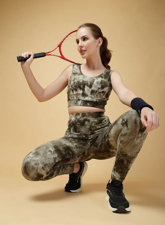 Take Two Take Two Round Neck Printed Sports Bra and Leggings Set