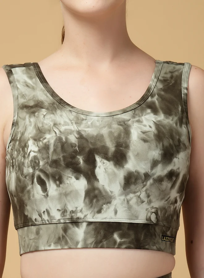 Take Two Take Two Round Neck Printed Sports Bra and Leggings Set