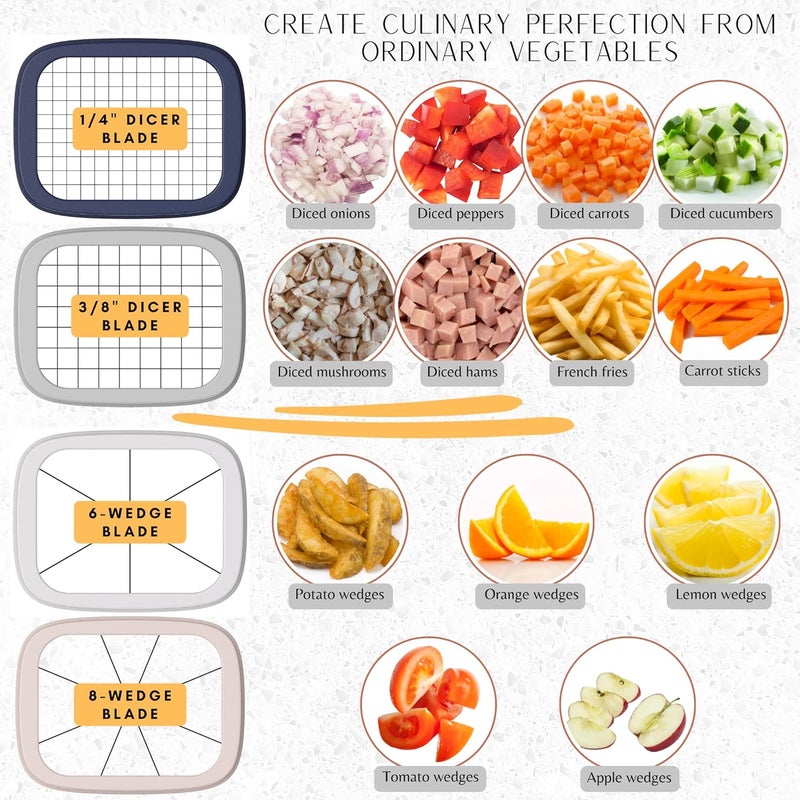 Brieftons PerfectCut Vegetable Chopper: 4-Blade Veggie Dicer Fruit Slicer, Potato French Fry Cutter, Wedge Cutter, Onion Chopper, Egg Slicer with 5 Recipe Ebooks, Safe to Use, Easy to Clean & Store - Image 4