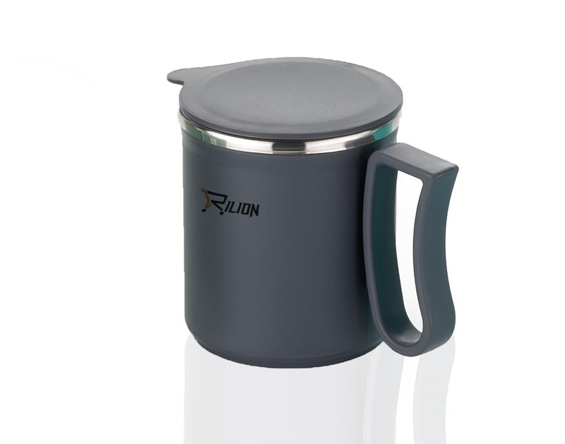 RILION Coffee Mug with Lid Insulated Stainless Steel for Tea Milk Mug Inner Stylist Double Wall Cup for Home Office Restaurant Use Gift Pack of 1 Pic(Gray) 300 ml - Image 4