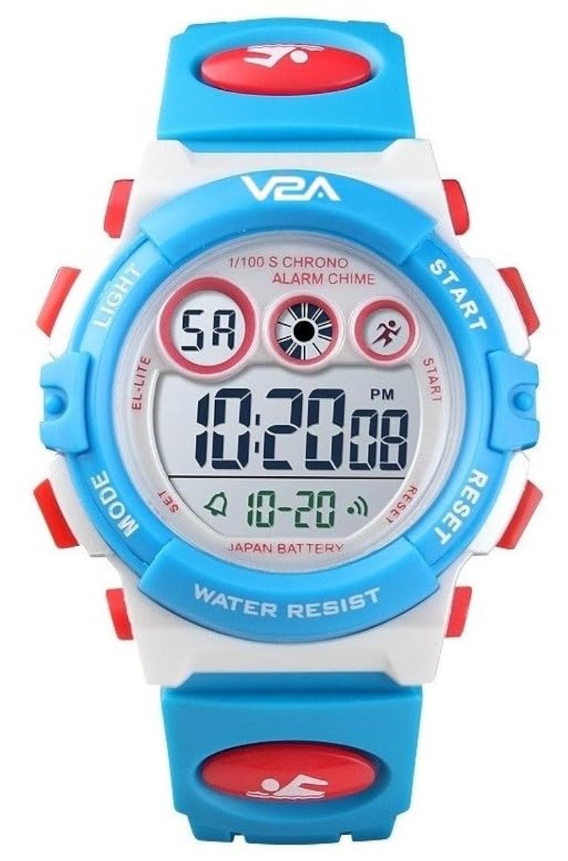 V2A Digital Kids Sports Watch with 7 Color Backlight Alarm Stopwatch for Boys and Girls (White-Blue) - Image 1