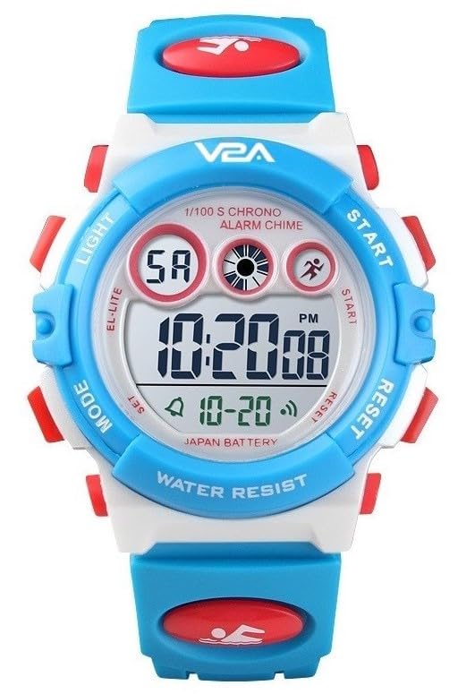 V2A Digital Kids Sports Watch with 7 Color Backlight Alarm Stopwatch for Boys and Girls (White-Blue) - Image 2