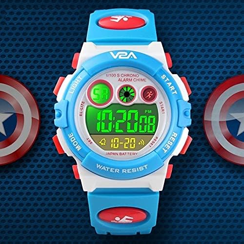V2A Digital Kids Sports Watch with 7 Color Backlight Alarm Stopwatch for Boys and Girls (White-Blue) - Image 3
