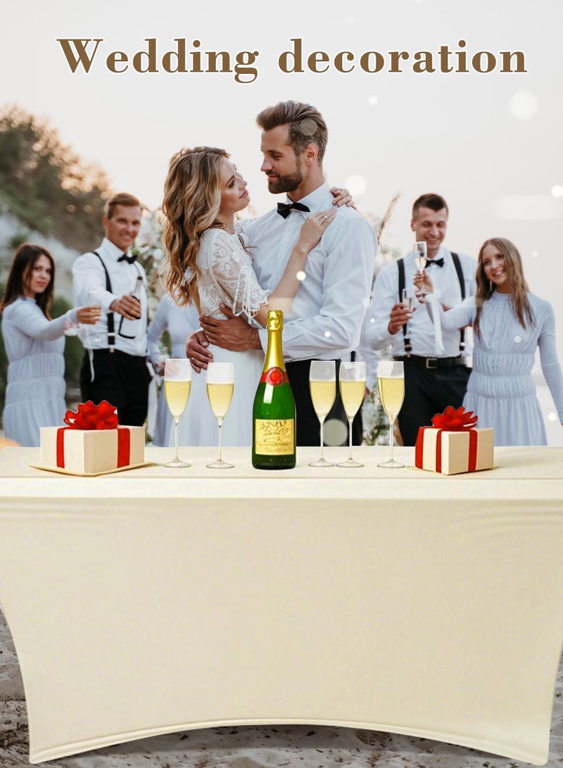 HomarKet Spandex Tablecloth , Washable and Wrinkle Resistant Stretch Rectangular Fitted Patio Table Cover for Event, Wedding, Banquet & Parties (4FT/6FT/8FT,Beige) - Image 2