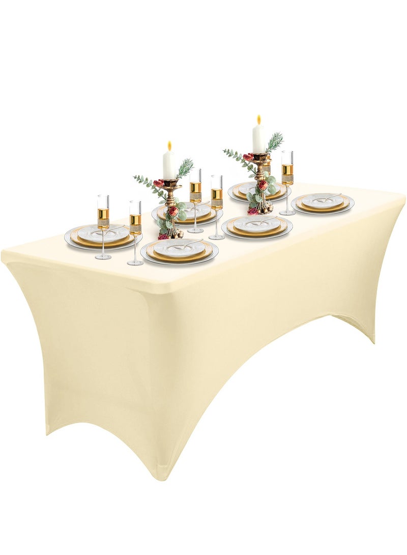 HomarKet Spandex Tablecloth , Washable and Wrinkle Resistant Stretch Rectangular Fitted Patio Table Cover for Event, Wedding, Banquet & Parties (4FT/6FT/8FT,Beige) - Image 1