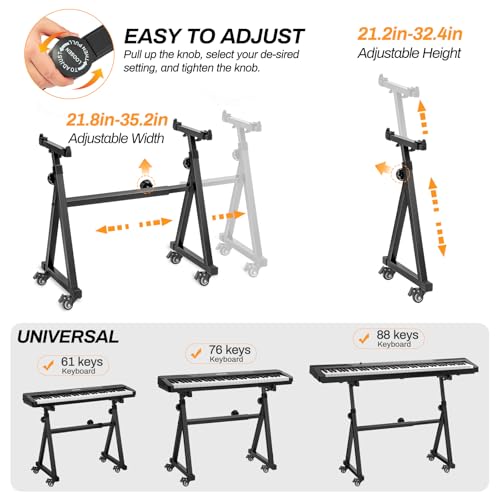 AODSK Keyboard Stand Heavy Duty- Z Style Adjustable and Portable Heavy Duty Piano Stand for Kids and Adults,Height and Width Adjustable Fits for 61-88 Keys Electric Pianos - Image 2