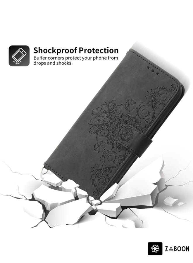 Zaboon Protective Case For Huawei P60 / P60 Pro Skin-feel Flowers Embossed Wallet Leather - Image 3