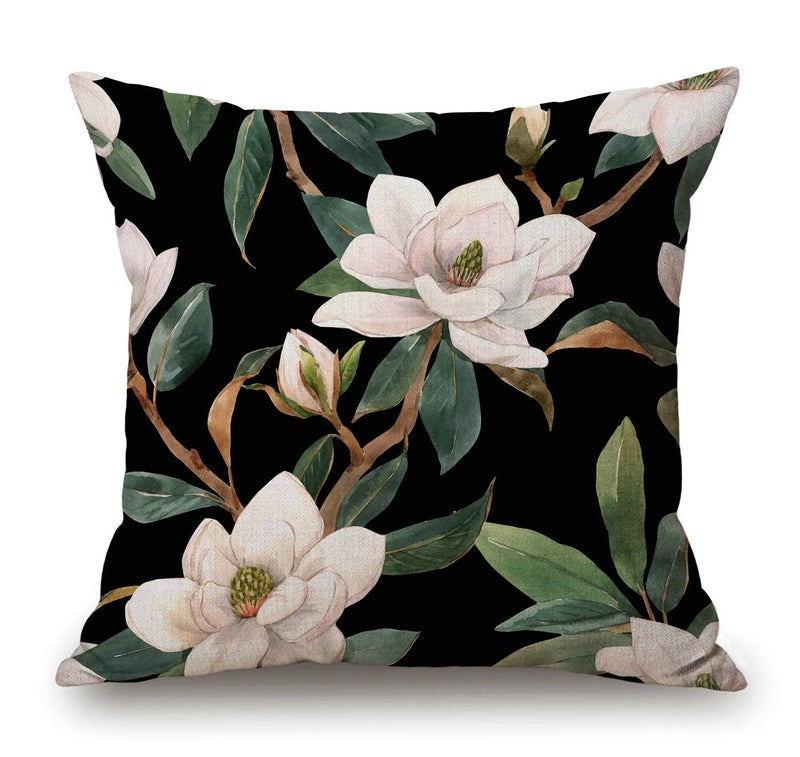 Vintage Floral Black White Green Cotton Linen Square Throw Waist Pillow Case Decorative Cushion Cover Pillowcase Sofa 18x 18