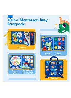 KASTWAVE Felt Learning Board, Toddler Toys Busy Board, Early Childhood Schoolbag, Montessori Toys, Busy Book Sensory Toys, Dinosaur Theme, 18 in 1 Preschool Learning Activities With 12 Life Skills, Blue  - Image 2