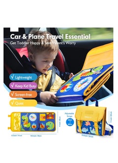 KASTWAVE Felt Learning Board, Toddler Toys Busy Board, Early Childhood Schoolbag, Montessori Toys, Busy Book Sensory Toys, Dinosaur Theme, 18 in 1 Preschool Learning Activities With 12 Life Skills, Blue  - Image 4