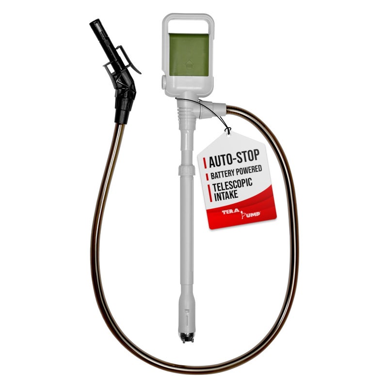 TERA PUMP 2nd Gen TRCDA Portable Fuel Transfer Pump with AutoStop 25 GalMin Adjustable Suction Tube Patented Control Handle Redesigned Nozzle for GasDieselKerosene E15 to E85