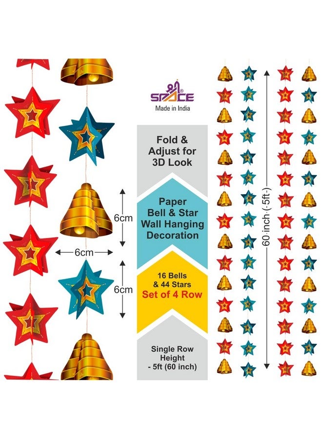 Shree SPACE DJ - SB Hanging (Pack of 4 Row) Paper Star & Bell for Home & Office Decor All Festival by Shree Space - Image 3