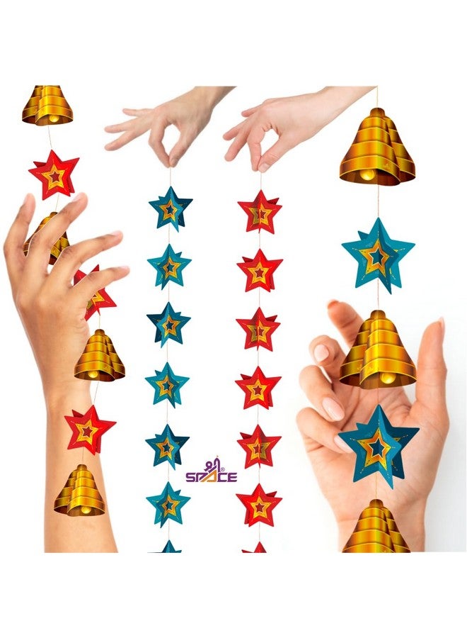 Shree SPACE DJ - SB Hanging (Pack of 4 Row) Paper Star & Bell for Home & Office Decor All Festival by Shree Space - Image 2