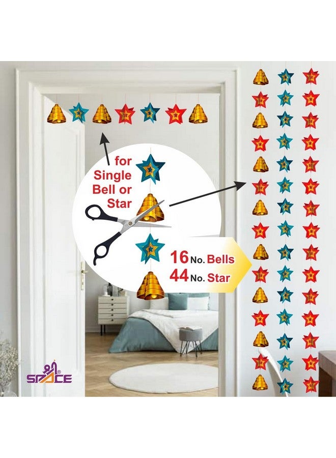 Shree SPACE DJ - SB Hanging (Pack of 4 Row) Paper Star & Bell for Home & Office Decor All Festival by Shree Space - Image 5