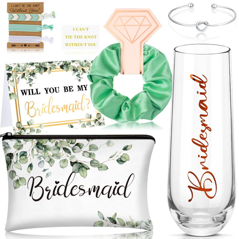Geyee Geyee 9 Pcs Bridesmaid Proposal Gifts Sets Will You Be My Bridesmaid Gift Maid of Honor Box Include Champagne Glass Makeup Bag Bracelet for Engagement Wedding Bachelorette Party SupplyBohemian