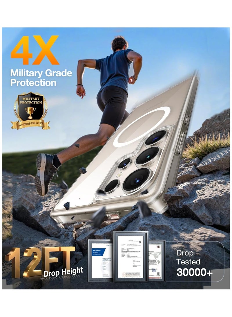 TORRAS Magnetic Shockproof for Samsung Galaxy S25 Ultra Case, Fit for MagSafe, 4X Mil-Grade Protection, Anti-Yellowing, Magnetic Slim Clear Case for Samsung S25 Ultra Case, Diamond - clear - Image 2