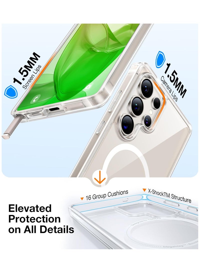 TORRAS Magnetic Shockproof for Samsung Galaxy S25 Ultra Case, Fit for MagSafe, 4X Mil-Grade Protection, Anti-Yellowing, Magnetic Slim Clear Case for Samsung S25 Ultra Case, Diamond - clear - Image 3