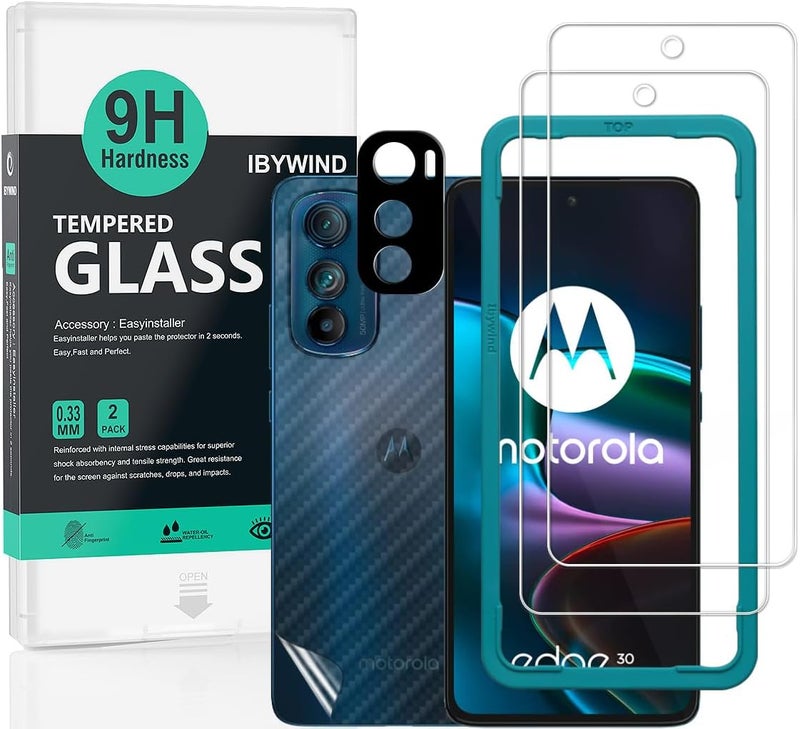 Ibywind Screen Protector For Motorola Edge 30 5G(6.5"),with 2Pcs Tempered Glass,1Pc Camera Len Protector,1Pc Backing Carbon Fiber Film[Fingerprint Reader,Easy to install] Gulf climate fit - Image 1